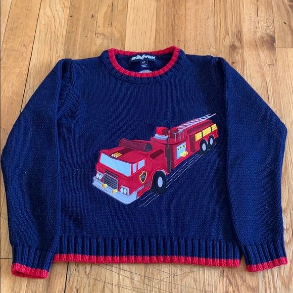 Sky Hawk Other - Beautiful knit Navy & Red Fire Truck Sweater